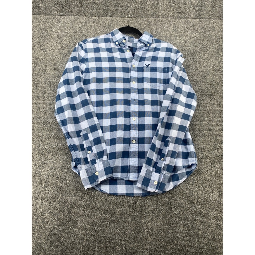 American Eagle Classic Fit Button Down Shirt Mens XS Blue Buffalo Check Flannel